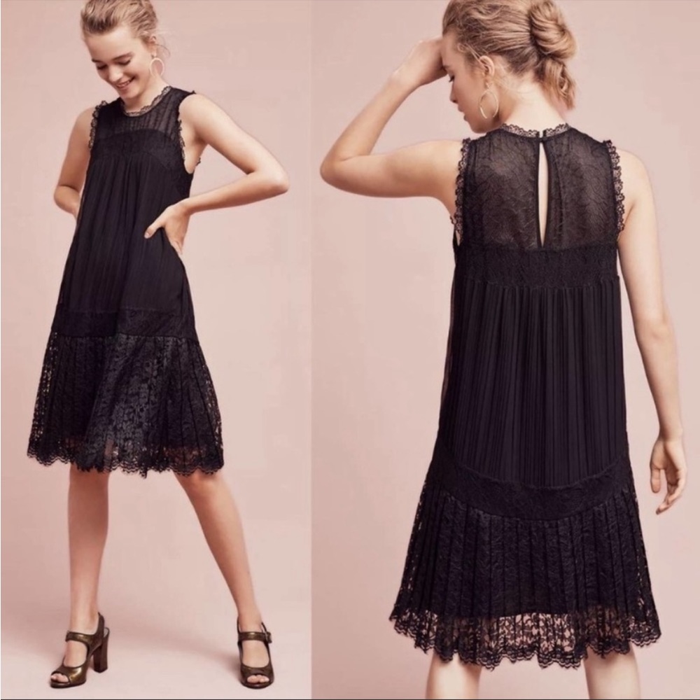 Anthropologie Floreat Black Drop Waist Black Lace Dress Size 6